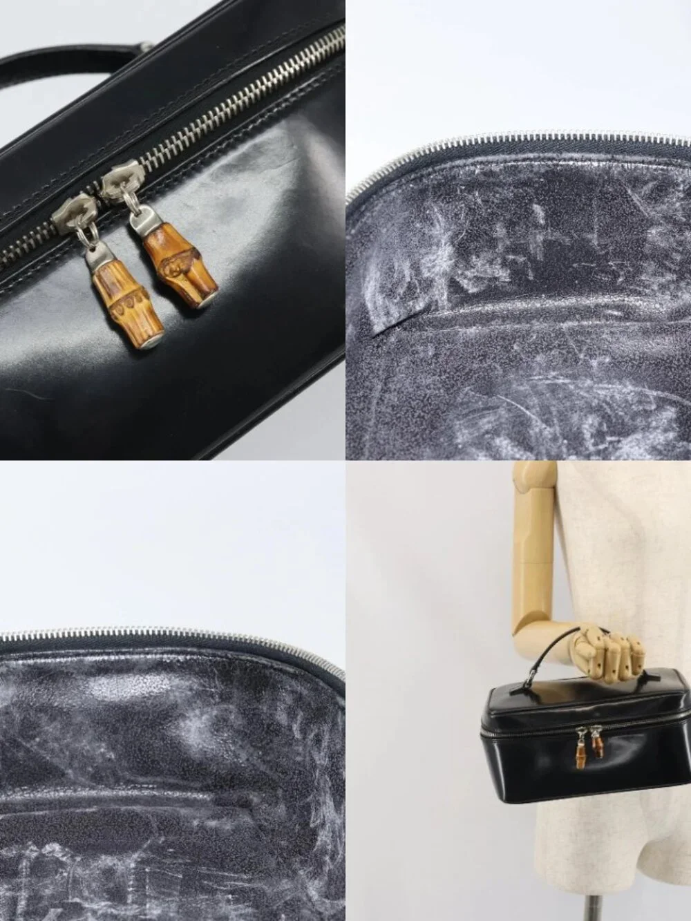 GUCCI Vanity Hand Bag Patent leather Black Silver 032 1956 0150 Auth 170292